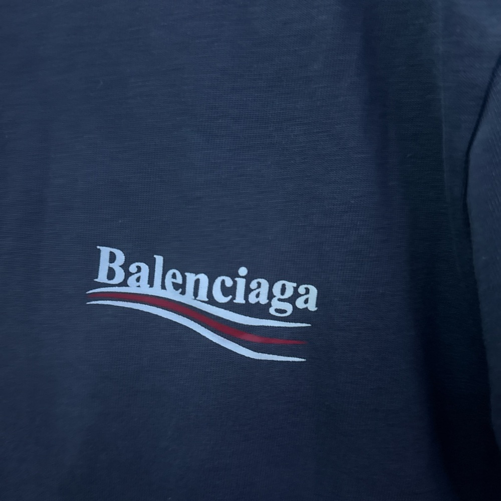 Balenciaga Men's Dark Blue Tee with Logo